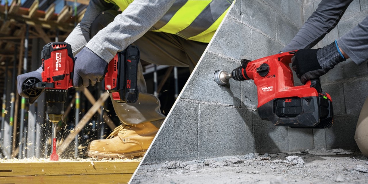 Hilti Nuron Akku-Schlagbohrschrauber SF 6H-22 und Nuron TE 30-22 Akku-Bohrhammer