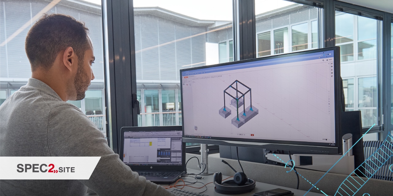 in Ingenieur verwendet eine Bemessungssoftware für die Befestigung von Ankerplatten