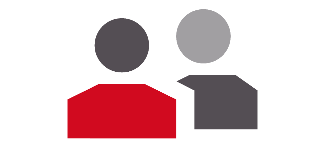 Ikon mit zwei Personen in Rot und Grau
