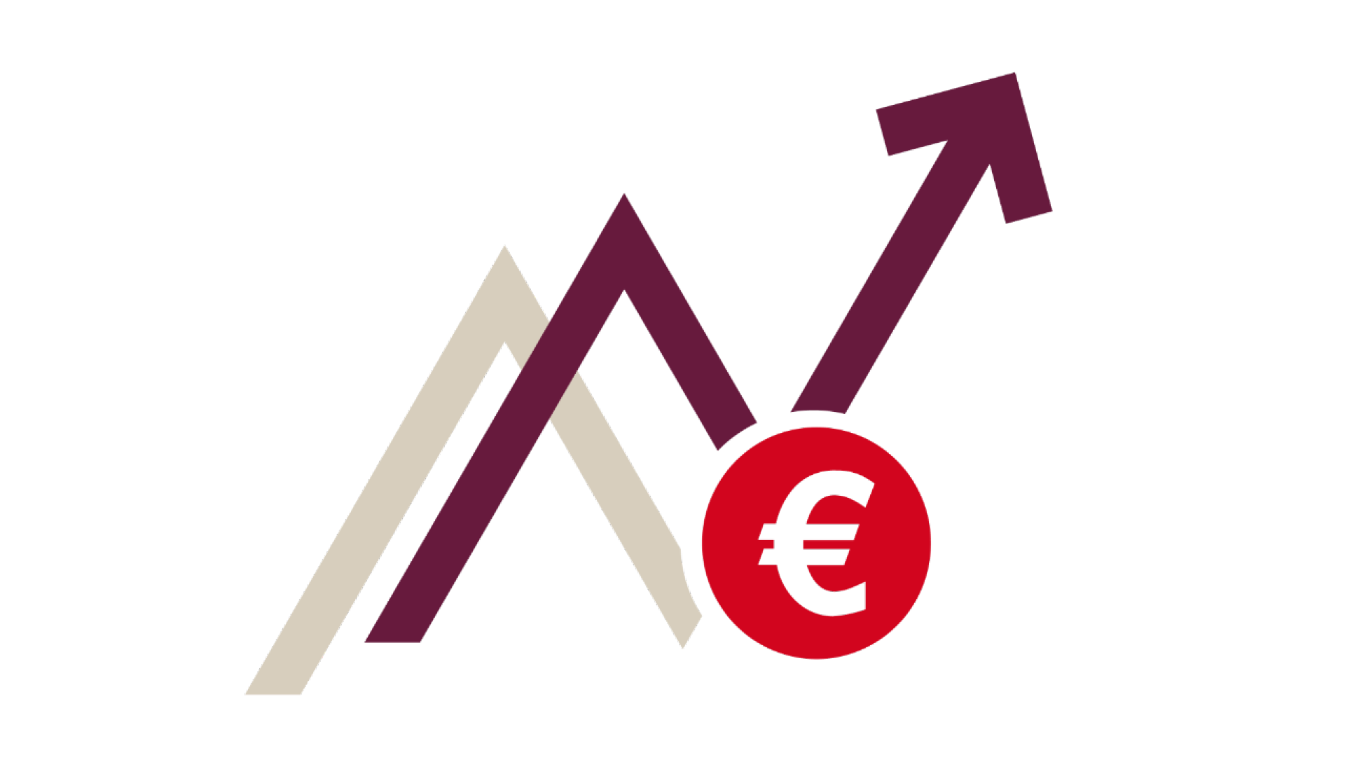 Eine Illustration, die zwei Kurven anzeigt, eine davon ist dunkelrot und bildet einen Pfeil nach rechts oben. Davor steht ein rotes Eurozeichen.