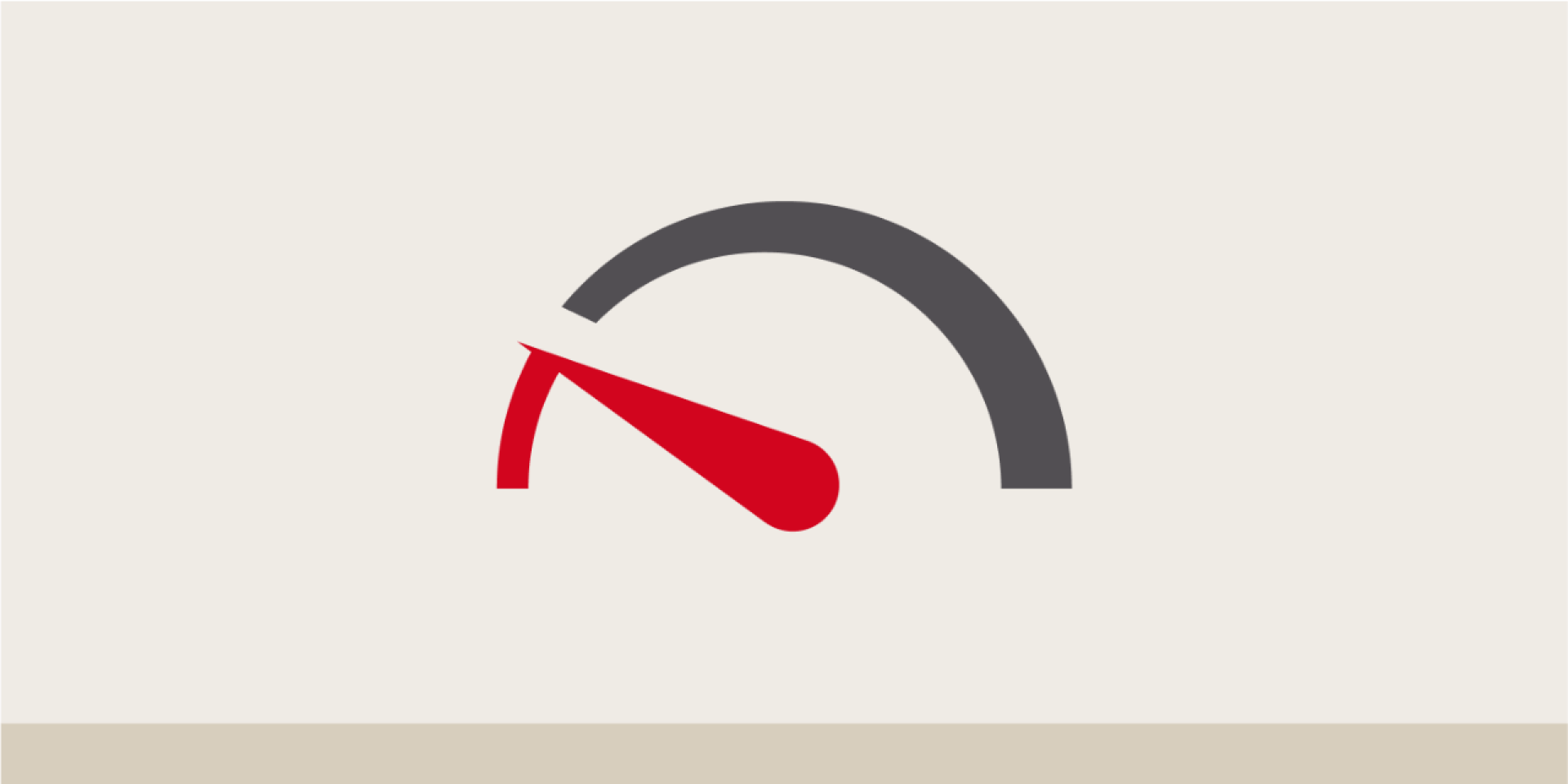 Eine graue Illustration, die ein Tachometer mit niedriger Leistungsanzeige darstellt, der linke Teil und die Nadel sind rot.