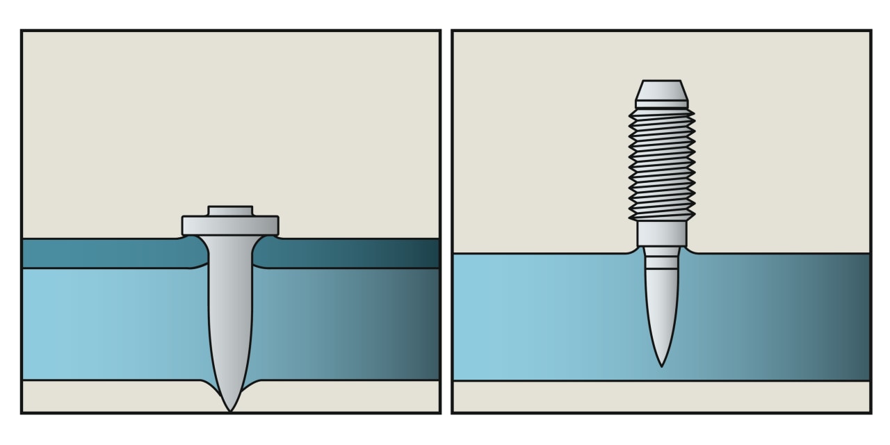 Querschnittsdiagramm von Stahl mit Befestigung mit scharfer Spitze