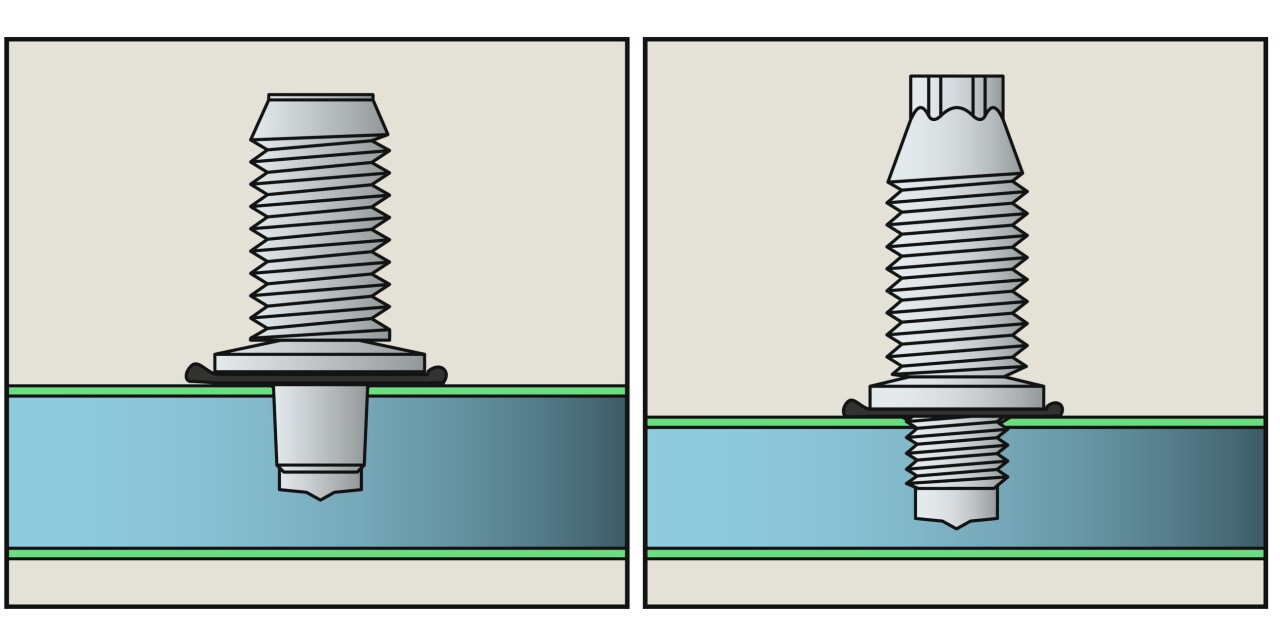 Querschnittsdiagramm Stahl bei Verwendung von Schraubtechnik mit stumpfer Spitze