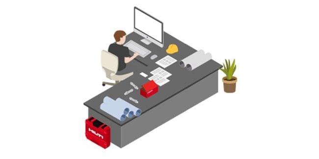 Icon mit Mensch am Computer beim Planen