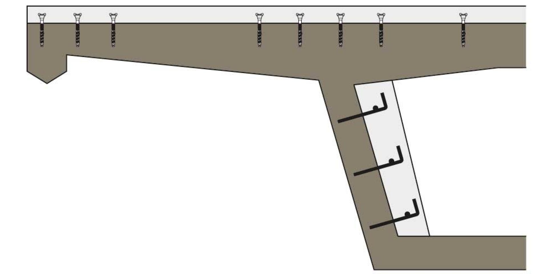 Post installed rebar concrete overlay Eurocode 2 solution