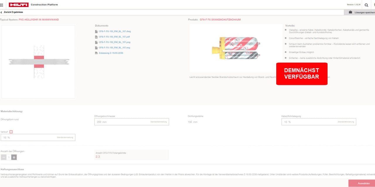Firestop selector cost estimaton