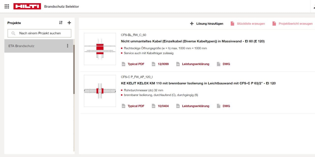 Firestop Selector project dashboard