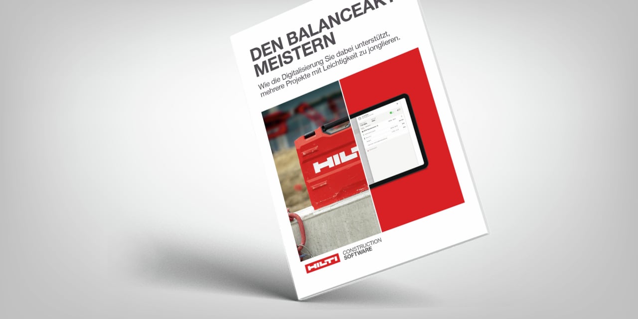 Eine Abbildung zeigt das Covers des Whitepapers „Den Balanceakt meistern“ vor grauem Hintergrund.