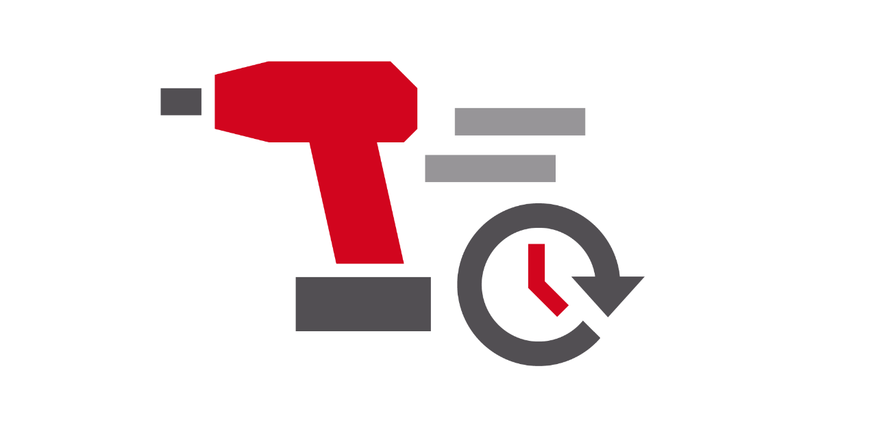Symbol mit Werkzeugen und Uhr