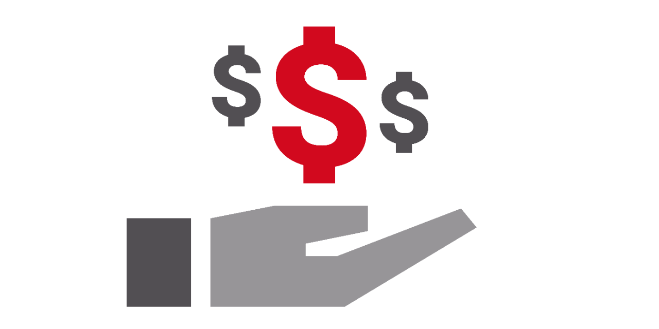 Symbol mit einer Hand und Dollarzeichen