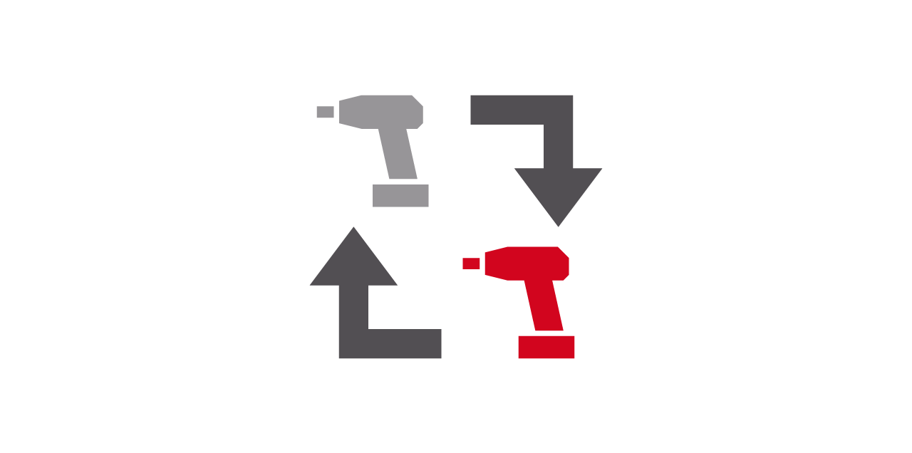 Symbol mit Werkzeugen und Pfeilen