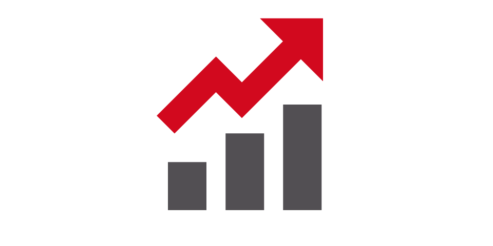 Symbol eines Diagramms und eines roten Pfeils, der Wachstum anzeigt