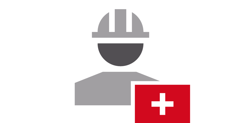 Symbol eines Arbeiters und Pluszeichen