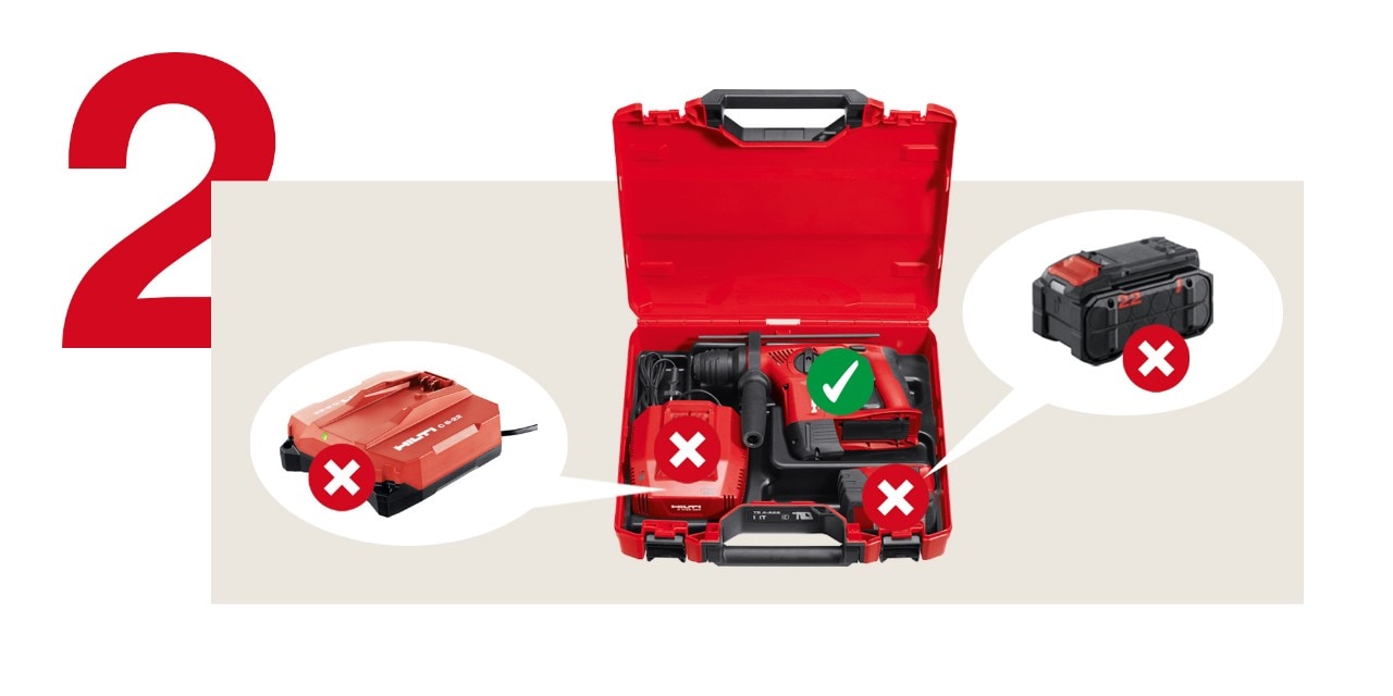 Abbildung mit Ziffer 2, geöffnete Hilti-Box, Nuron Akku und Hilti Akku