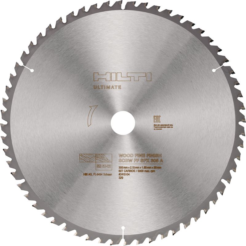 Bild 1 von 2: Gehrungssägeblatt für Feinschnitte in Holz Ultimatives Holz-Feinschnitt-Gehrungssägeblatt (12 | 305 mm) mit Hartmetallzähnen, für präzise und saubere Schnitte in Holzbalken mit unserer Akku-Gehrungssäge SM 60-22