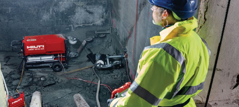 DSW 1510-CA Seilsäge Elektro-Seilsäge (15 kW) für einfachere Handhabung bei schweren Schneidarbeiten mit automatischer Seilspannung, automatischer Schnittsteuerung und Funkfernbedienung Anwendungen 1