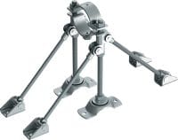 Folie 1 von 2 (selected): MFP-LD2-I Festpunkt leicht Galvanisch verzinkter, doppelt- beidseitig abgespannter Kompakt-Festpunkt mit Schalldämmung für leichte/mittelschwere Anwendungen bis 8 kN