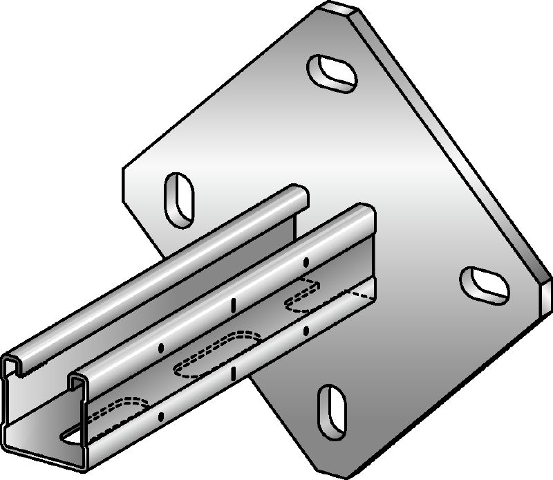 MQK-41/4 Verzinkte Konsole mit einfacher MQ Profilschiene (41 mm hoch) mit quadratischer Grundplatte für höhere Steifigkeit