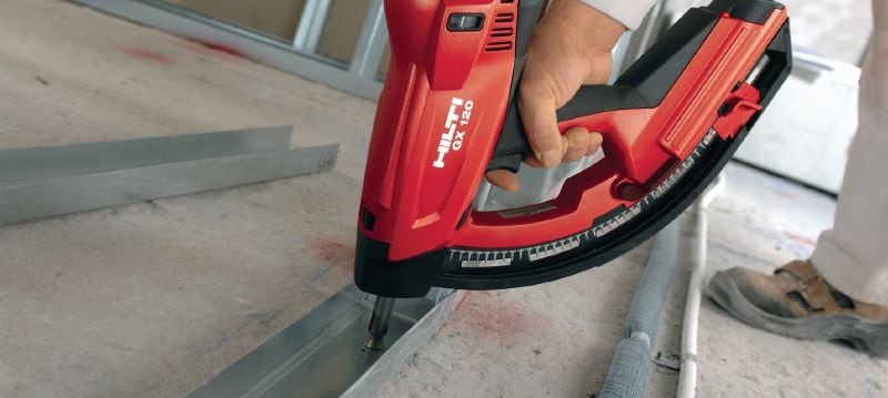 X-GN MX Nägel für Beton (magaziniert) Magazinierte Nägel zur Befestigung an Beton und anderen Untergrundmaterialien mit dem gasbetriebenen Bolzensetzgerät GX 120 Anwendungen 1
