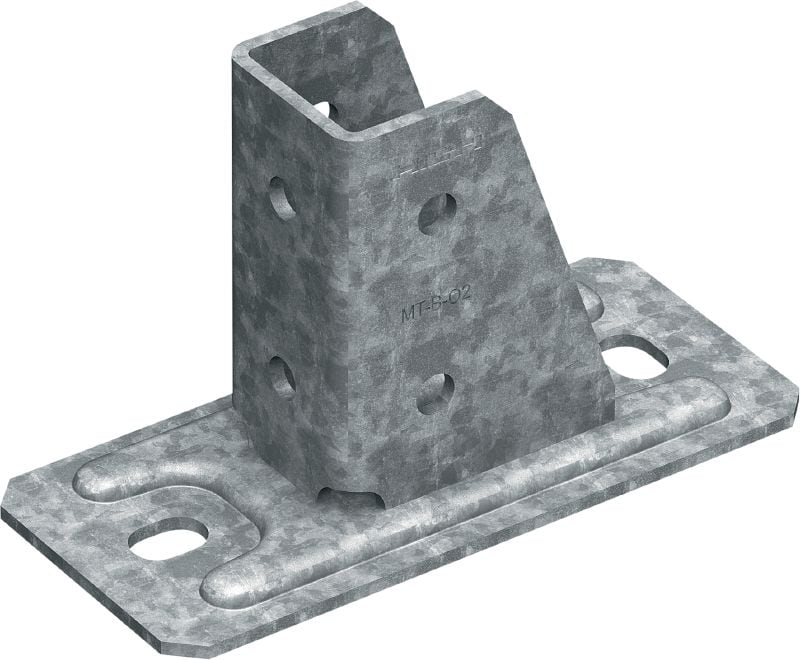 Bild 1 von 1: MT-B-O2 OC Grundplatte Grundplattenverbinder zur Verankerung von Schienekonstruktionen in Beton und Stahl, für den Einsatz in Außenbereichen mit niedriger Schadstoffkonzentration