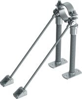 Folie 1 von 2 (selected): MFP-ULD-I Festpunkt universal, leicht Galvanisch verzinkter, doppelt- einseitig abgespannter Kompakt-Festpunkt mit Schalldämmung für leichte/mittelschwere Anwendungen bis 8 kN