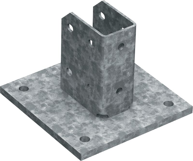 Bild 1 von 1: MT-B-GS O4U OC Grundplatte (mittelschwer) Grundplattenverbinder zur Verankerung von MT-70 und MT-80 Montageträgerkonstruktionen in Beton, für den Einsatz in Außenbereichen mit niedriger Schadstoffkonzentration