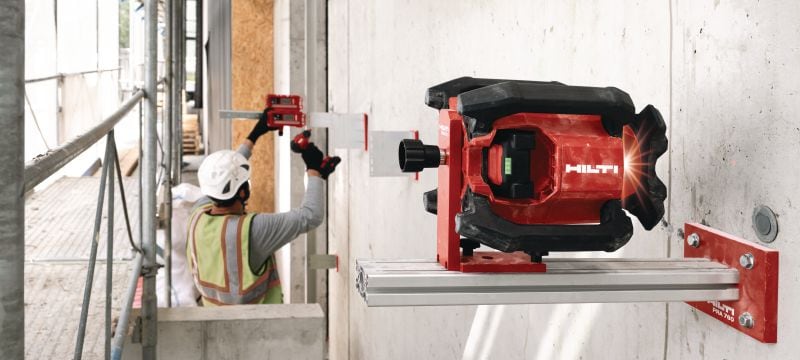 PR 40-22 Rotationslaser für Oberflächen mit Einfachneigung Robuster Rotationslaser für Nivellieraufgaben mit automatischen Funktionen zum Nivellieren, Ausrichten, Fluchten sowie Einrichten und Abstecken von Winkeln im Außenbereich (Nuron Akku-Plattform) Anwendungen 1