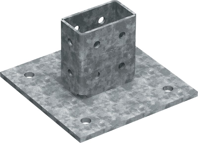 Bild 1 von 1: MT-B-O4 OC Grundplatte für 3D-Lasten Grundplattenverbinder zur Verankerung von Profilschienenkonstruktionen unter 3D-Belastung in Beton und Stahl, für den Einsatz in Außenbereichen mit niedriger Schadstoffkonzentration