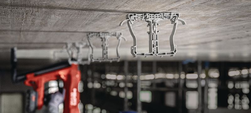 Kabelhalter X-ECH MX (02) Kunststoff-Sammelhalter, optimiert für magazinierte Nägel und kompatibel mit einer Vielzahl von Befestigungsmethoden und Untergrundmaterialien Anwendungen 1