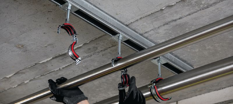 Bild 7 von 13: MP-U-I Rohrschelle mit Schnellverschluss Galvanisch verzinkte Rohrschelle schallgedämmt mit Schnellverschluss für mittelschwere Anwendungen Anwendungen 1