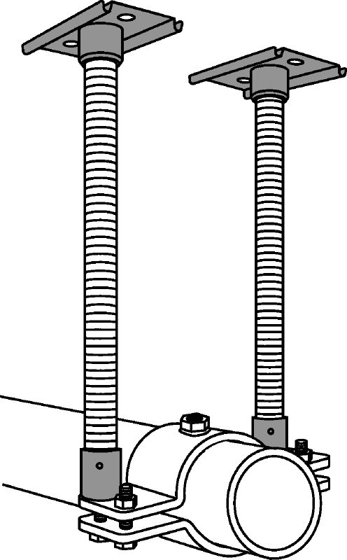 MFP 3a-F Festpunkt Feuerverzinktes Festpunktpaket mit Abspannungen für maximale Flexibilität in Anwendungen mit axialer Rohrbelastung bis 6 kN