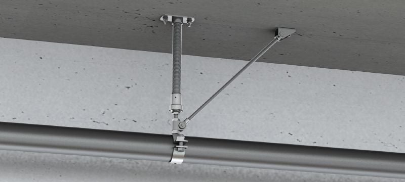 MFP-UL-I Festpunkt universal, leicht Galvanisch verzinkter, einseitig abgespannter Kompakt-Festpunkt mit Schalldämmung für leichte Anwendungen bis 4 kN Anwendungen 1