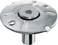 Folie 1 von 4 (selected): Schmaler Gitterrost-Halteflansch X-FCM-F NG (Duplex-beschichtet) Duplex-beschichteter schmaler Gitterrost-Befestigungsteller zur Befestigung engmaschiger Bodenroste mit Gewindebolzen in leicht korrosiven Umgebungen