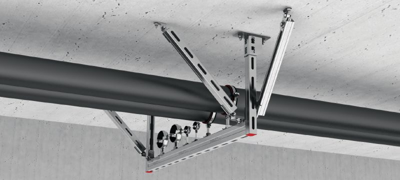 Seismischer Winkel MQS-W Galvanisch verzinkter Montageschienenverbinder zur Verwendung in seismischen MQ Montageschienen-Trapezanwendungen mit Abspannung Anwendungen 1
