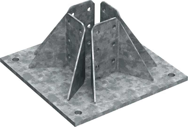 Bild 1 von 1: MT-B-GL O4 OC Grundplatte (schwer) Grundplattenverbinder zur Verankerung von MT-90 3D-Montageträgerkonstruktionen für den Schwerlastbereich in Beton, für den Einsatz in Außenbereichen mit niedriger Schadstoffkonzentration