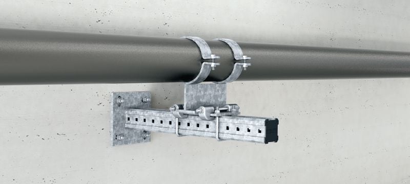 MIC-PA Feuerverzinkter Verbinder zur Befestigung von Rohrschuhen an MI Montageträgern; für schwere Anwendungen Anwendungen 1