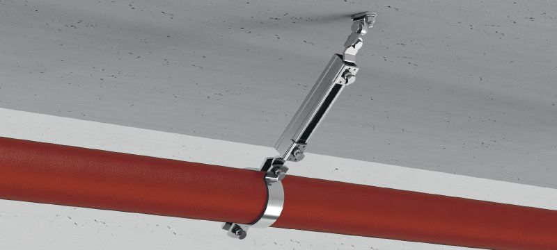 Längsverbinder MQS-SP-L für seismisch beanspruchte Anlagen Verzinkter Verbindungsknopf (vormontiert) mit FM-Zulassung für längslaufende seismische Abspannungen von Sprinklerleitungen Anwendungen 1