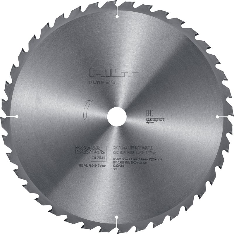 Bild 1 von 2: Gehrungssägeblatt für Universal-Schnitte in Holz Ultimatives 12 Gehrungssägeblatt (305 mm) für den universellen Holzzuschnitt, mit Hartmetallzähnen für schnellere Schnitte, längere Lebensdauer und höhere Produktivität bei Akku-Gehrungssägen