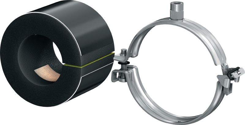 MIP-M Kälterohrschelle (mittelstark isoliert) Galvanisch verzinkte Kälterohrschelle mit einer Dämmstoffstärke von 20–25 mm
