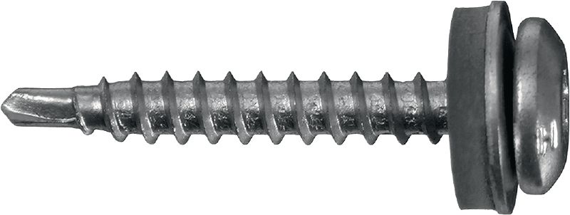 Metallbau-Selbstbohrschrauben S-MD 31 LPSS Selbstbohrschraube mit Linsenkopf (A4 rostfrei) mit 12-mm-Unterlegscheibe für dünne Metall–Metall-Befestigungen (bis 4.0 mm)