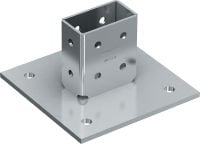 Folie 1 von 1 (selected): MT-B-O4 Grundplatte für 3D-Lasten Grundplattenverbinder zur Verankerung von Schienekonstruktionen unter 3D-Belastung in Beton und Stahl