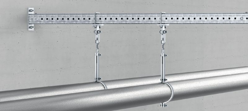 MIC-SPH Zubehör für Rohraufhänger Feuerverzinktes Zubehör zur Befestigung an MI Montageträgern zur Stützung abgehängter Rohre Anwendungen 1