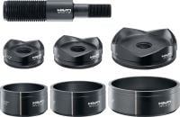 NPU Stanz-Sets (1/2” bis 2”) oder (2-1/2” bis 4”) Sets aus Presseinsätzen, Lochzangen und Zugbolzen zum Stanzen von Leerrohrlöchern mit einem Durchmesser von ½” bis 4” in Stahl bis 10er Stärke