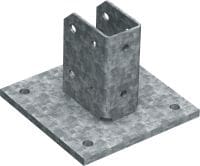Folie 1 von 1 (selected): MT-B-GS O4U OC Grundplatte (mittelschwer) Grundplattenverbinder zur Verankerung von MT-70 und MT-80 Montageträgerkonstruktionen in Beton, für den Einsatz in Außenbereichen mit niedriger Schadstoffkonzentration