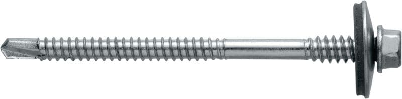 Sandwichpaneelschrauben (Bohrspitze) S-CD 73 S Sandwichpaneelschraube (A2 Edelstahl) mit 22-mm-Unterlegscheibe und Stützgewinde für dünne Stahlunterkonstruktionen (bis 5,5 mm)