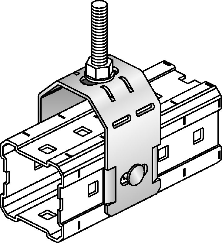 MIC-TRC Feuerverzinkter Verbinder zur Befestigung von Gewindestangen (M16) an MI Montageträgern Anwendungen 1