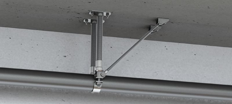 MFP-ULD-I Festpunkt universal, leicht Galvanisch verzinkter, doppelt- einseitig abgespannter Kompakt-Festpunkt mit Schalldämmung für leichte/mittelschwere Anwendungen bis 8 kN Anwendungen 1
