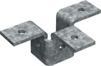 Folie 1 von 1 (selected): MT-C-T 3D/3 OC Flügelbeschlag Dreiflügeliger Beschlag zur Verbindung von vier Montageschienen innerhalb einer 3D-Konstruktion, für den Einsatz in Außenbereichen mit niedriger Schadstoffkonzentration