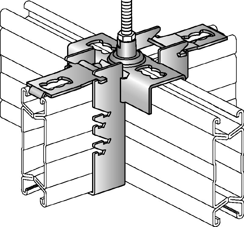 MQI-K Querverbinder Verzinkter Querverbinder für die Quermontage von Schienen; mit integrierter, höhenjustierbarer M12 Verbindung