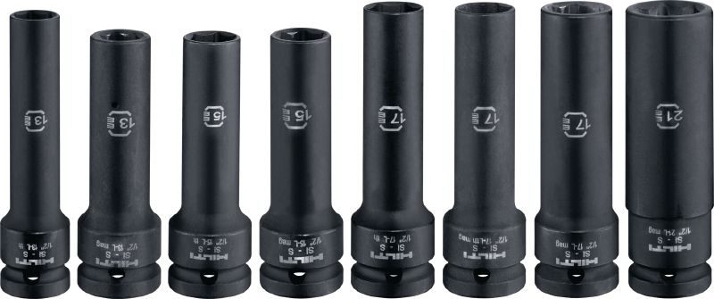 Bild 1 von 2: Langer Schlagschraubereinsatz SI-S 1/2 DW Schlagschraubereinsatz mit ½ Länge zum Festziehen von Bolzen und Dübeln, mit magnetischem Aufprallschutz und Anpassung an dünne Wände